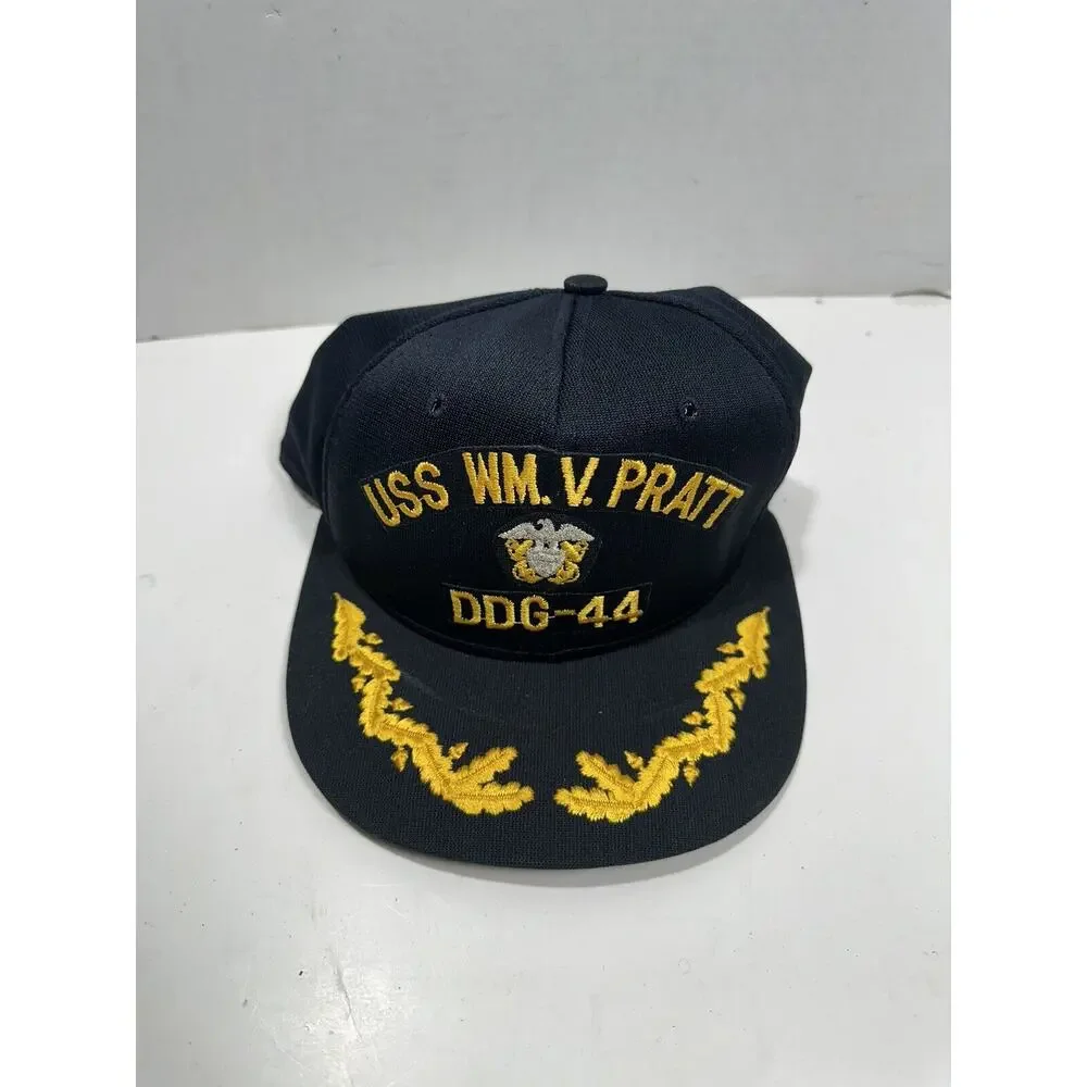 Vintage Snapback Hat USS WM. V. Pratt DDG-44 Black Made in USA‎ Baseball Cap